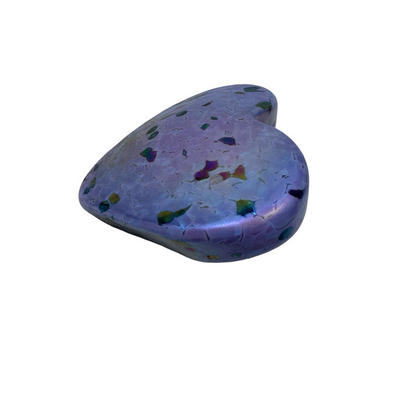Vintage Roger Vines Heart Paperweight Purple Iridescent Art Glass Signed 1999 - Picture 2 of 8